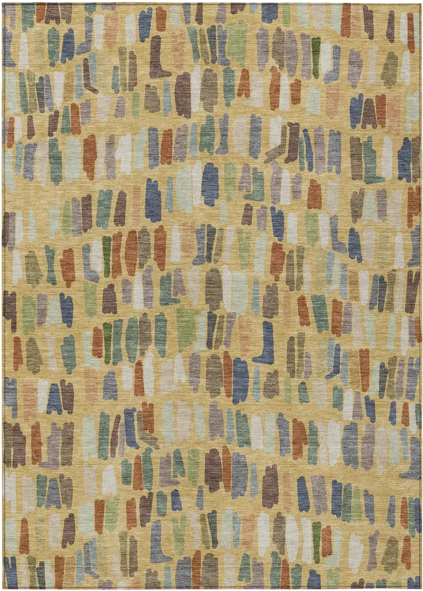 Gold Blue And Ivory Striped Washable Indoor Outdoor Area Rug Photo 1