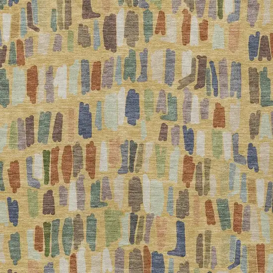 Gold Blue And Ivory Striped Washable Indoor Outdoor Area Rug Photo 2