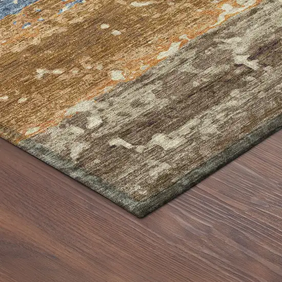 Gold Blue And Rust Striped Washable Indoor Outdoor Area Rug Photo 9