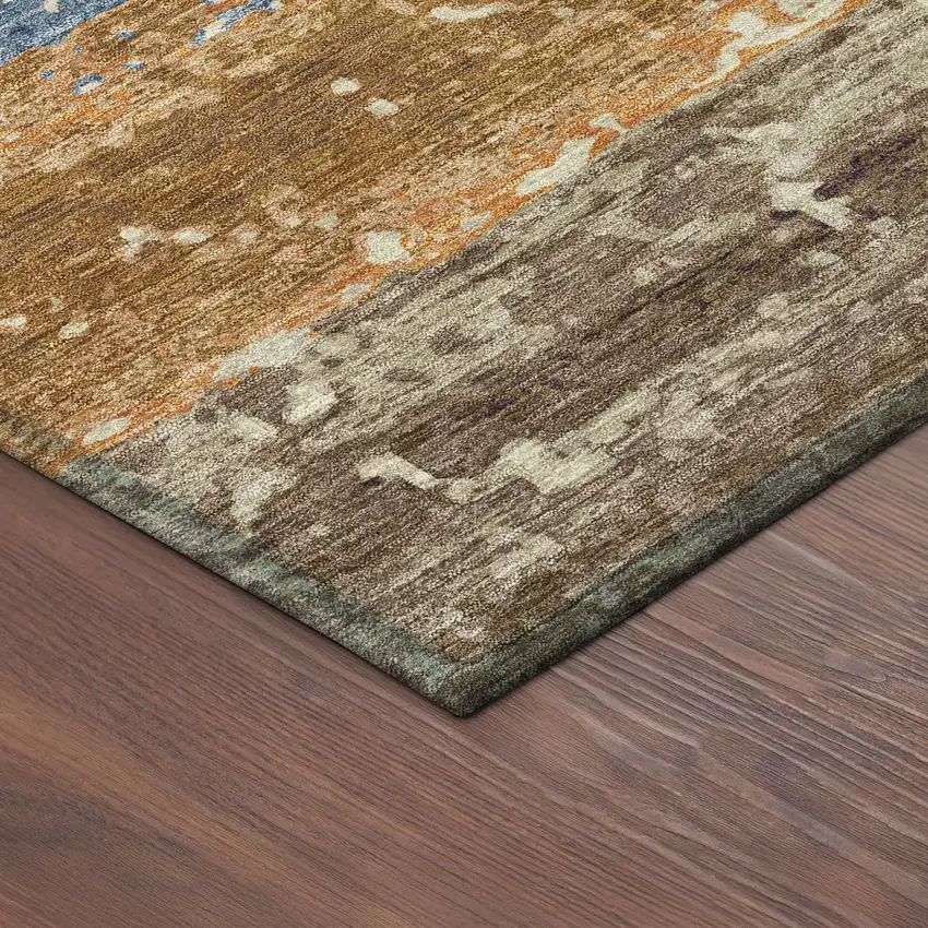 Gold Blue And Rust Striped Washable Indoor Outdoor Area Rug Photo 9