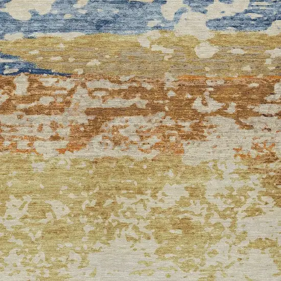 Gold Blue And Rust Striped Washable Indoor Outdoor Area Rug Photo 2