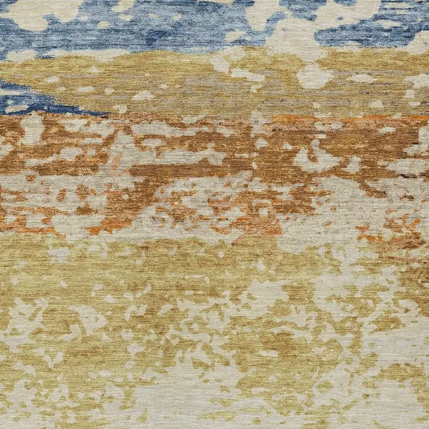 Gold Blue And Rust Striped Washable Indoor Outdoor Area Rug Photo 2