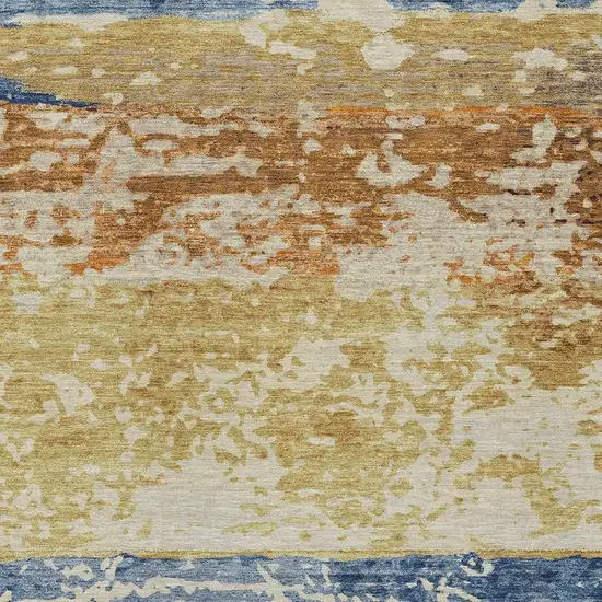 Gold Blue And Rust Striped Washable Indoor Outdoor Area Rug Photo 2