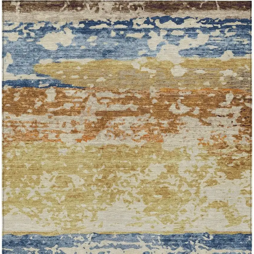 Gold Blue And Rust Striped Washable Indoor Outdoor Area Rug Photo 3
