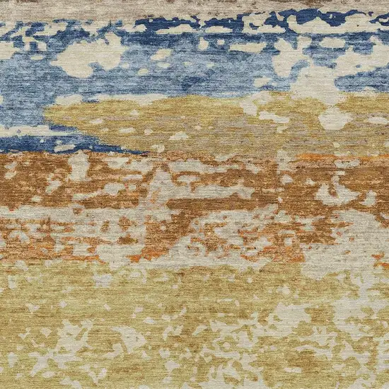 Gold Blue And Rust Striped Washable Indoor Outdoor Area Rug Photo 2