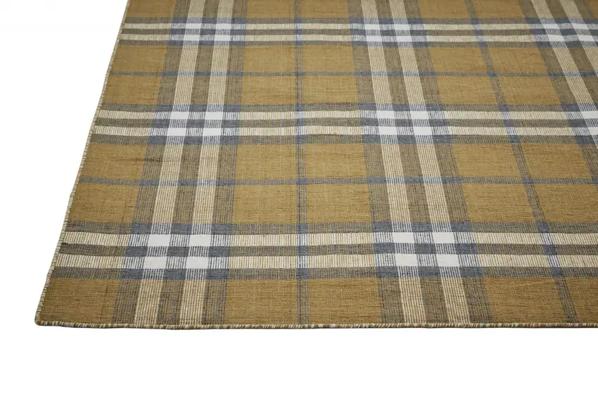 Gold Blue And White Abstract Hand Woven Stain Resistant Area Rug Photo 6