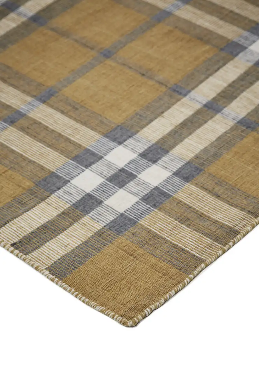 Gold Blue And White Abstract Hand Woven Stain Resistant Area Rug Photo 9