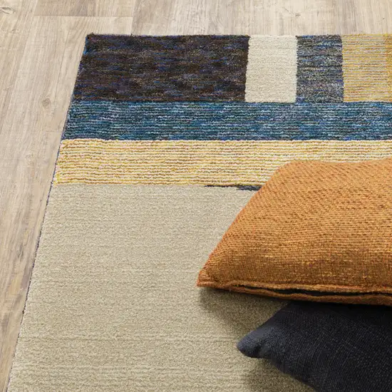 Blue and Beige Geometric Power Loom Area Rug Photo 7