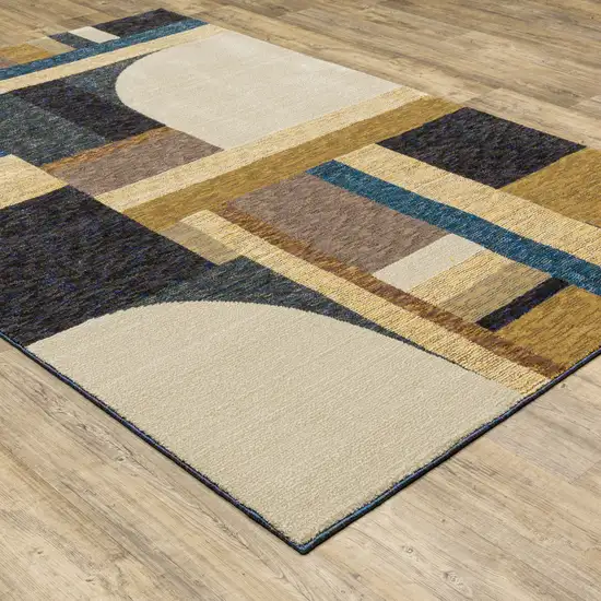 Blue and Beige Geometric Power Loom Area Rug Photo 6