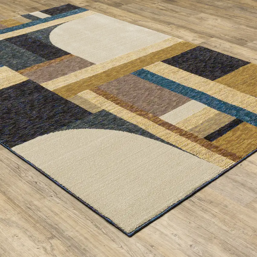 Blue and Beige Geometric Power Loom Area Rug Photo 6