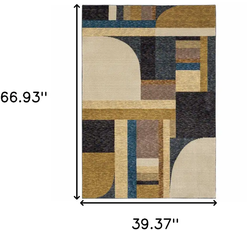 Blue and Beige Geometric Power Loom Area Rug Photo 3