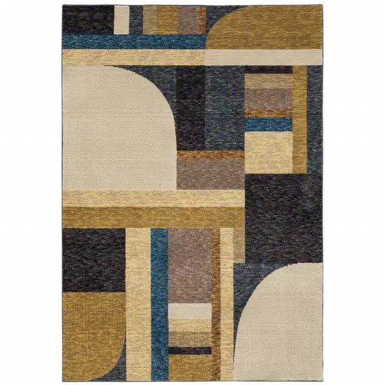 Blue and Beige Geometric Power Loom Area Rug Photo 2