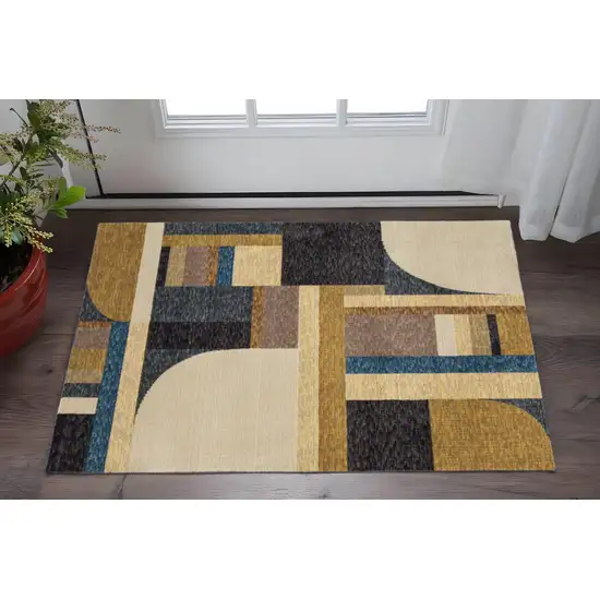 Blue and Beige Geometric Power Loom Area Rug Photo 1