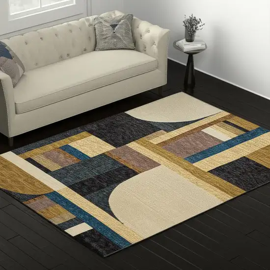 Blue and Beige Geometric Power Loom Area Rug Photo 1
