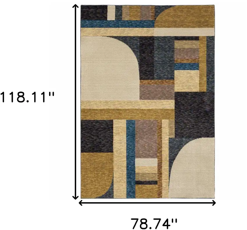 Blue and Beige Geometric Power Loom Area Rug Photo 3