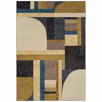 Photo of Gold Blue Beige Purple And Teal Geometric Power Loom Stain Resistant Area Rug