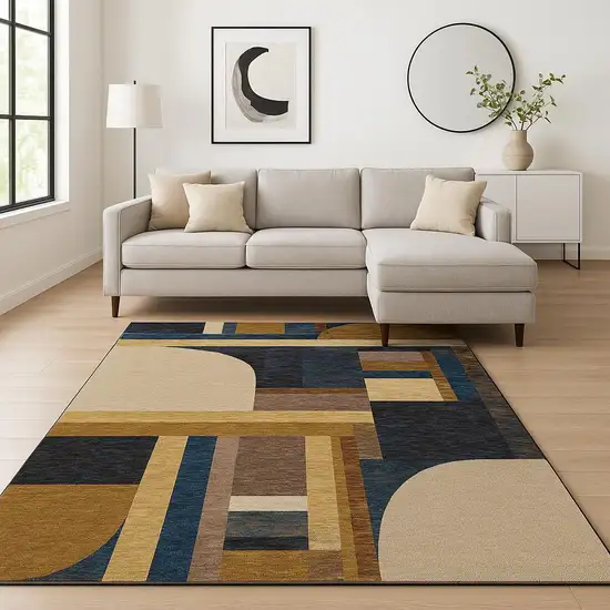 Blue and Beige Geometric Power Loom Area Rug Photo 1