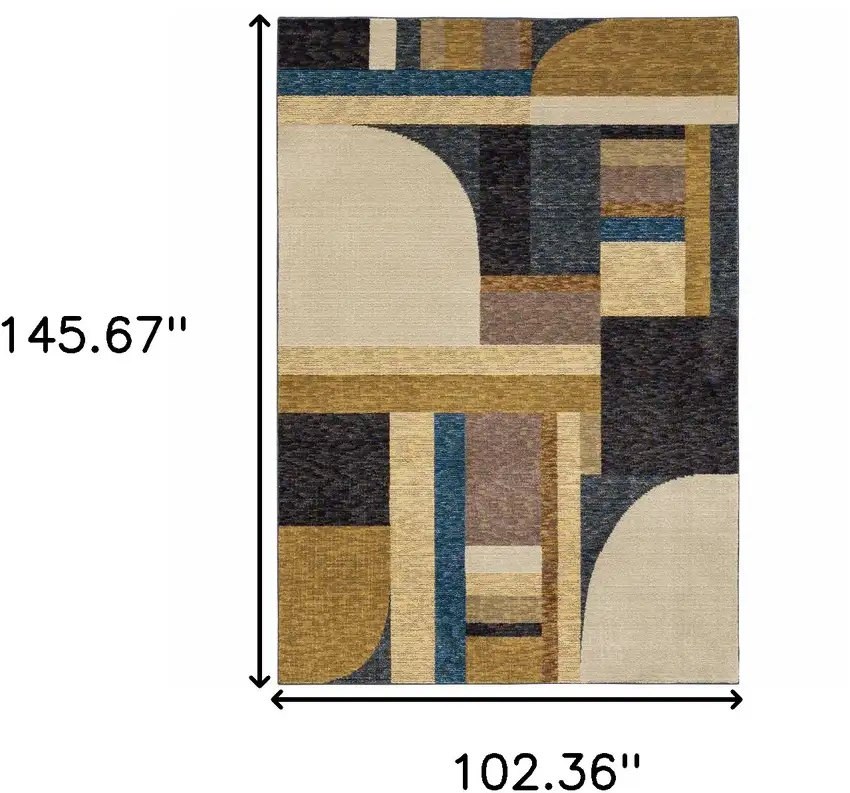 Gold Blue Beige Purple and Teal Geometric Power Loom Area Rug Photo 3