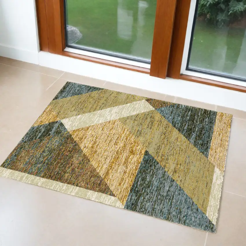Blue and Beige Geometric Power Loom Area Rug Photo 1