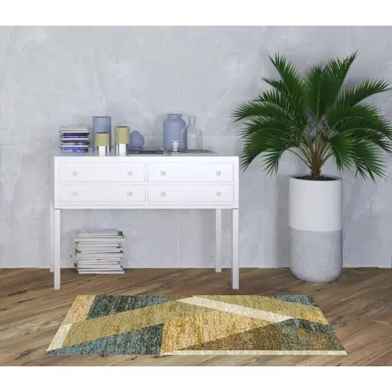 Gold Blue Green Rust Beige Purple And Teal Geometric Power Loom Stain Resistant Area Rug Photo 2