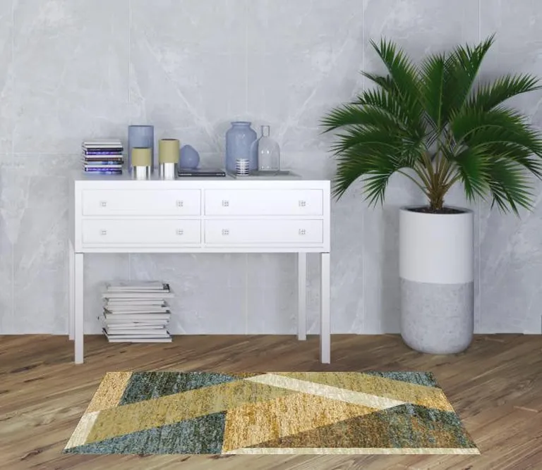Gold Blue Green Rust Beige Purple And Teal Geometric Power Loom Stain Resistant Area Rug Photo 2
