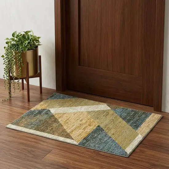 Blue and Beige Geometric Power Loom Area Rug Photo 1
