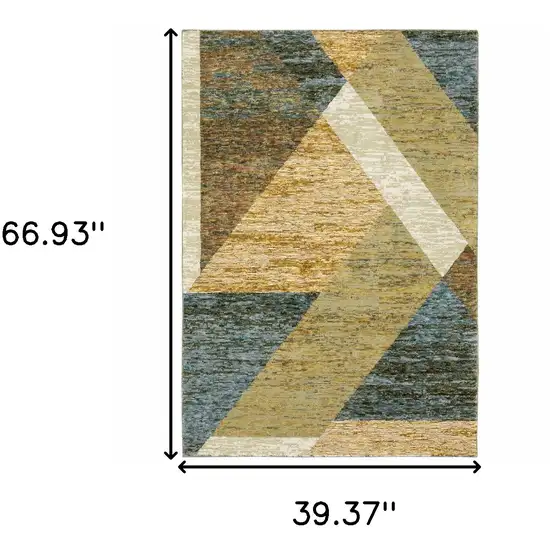 Blue and Beige Geometric Power Loom Area Rug Photo 3
