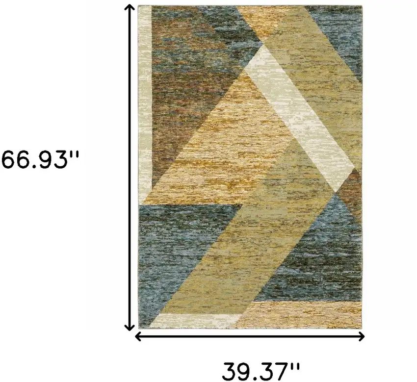 Blue and Beige Geometric Power Loom Area Rug Photo 3