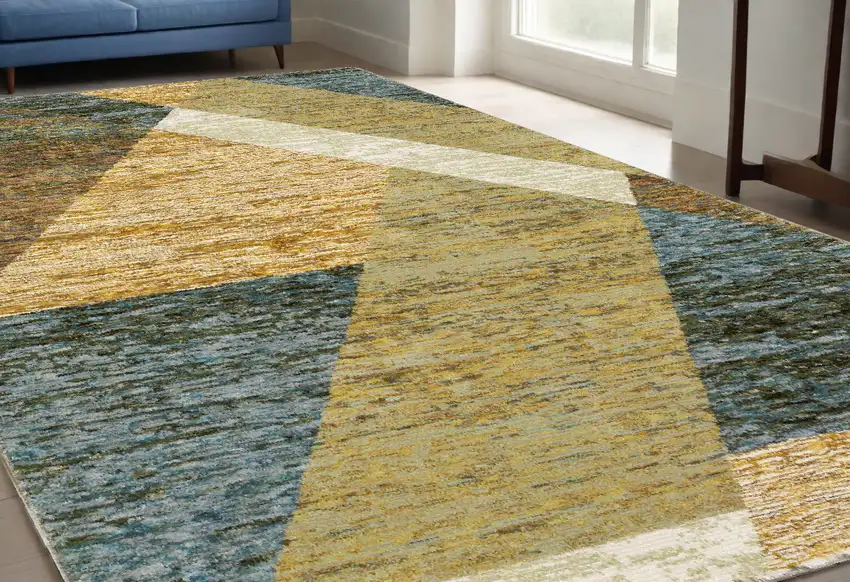 Blue and Beige Geometric Power Loom Area Rug Photo 1
