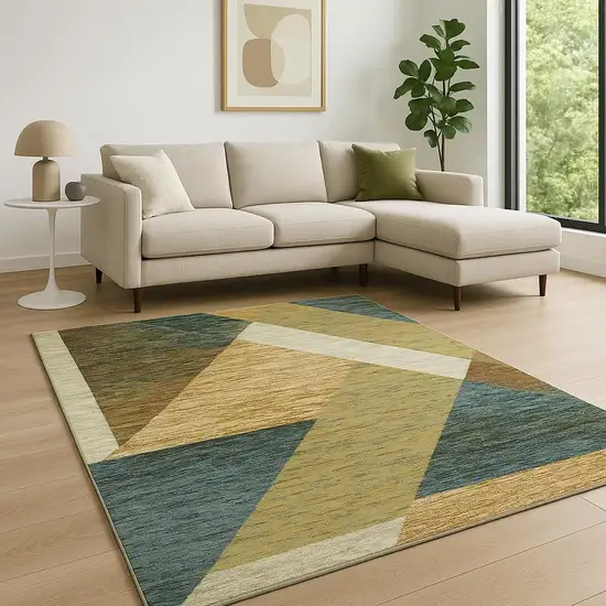 Blue and Beige Geometric Power Loom Area Rug Photo 1