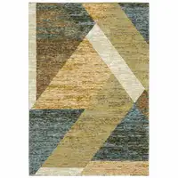 Photo of Gold Blue Green Rust Beige Purple And Teal Geometric Power Loom Stain Resistant Area Rug