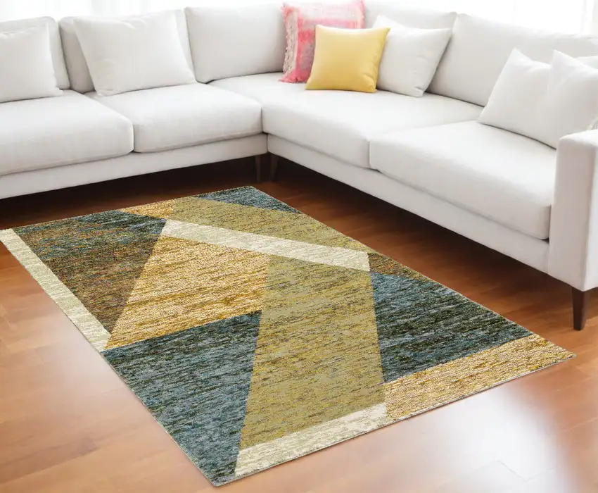 Blue and Beige Geometric Power Loom Area Rug Photo 1