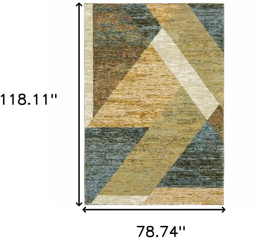 Blue and Beige Geometric Power Loom Area Rug Photo 3