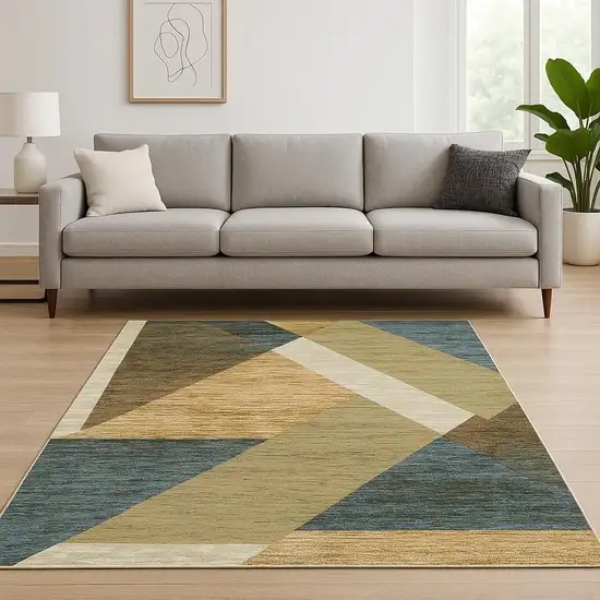 Blue and Beige Geometric Power Loom Area Rug Photo 1