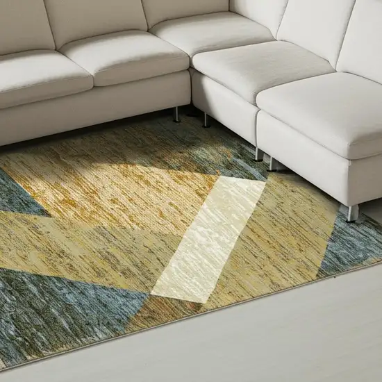 Blue and Beige Geometric Power Loom Area Rug Photo 1