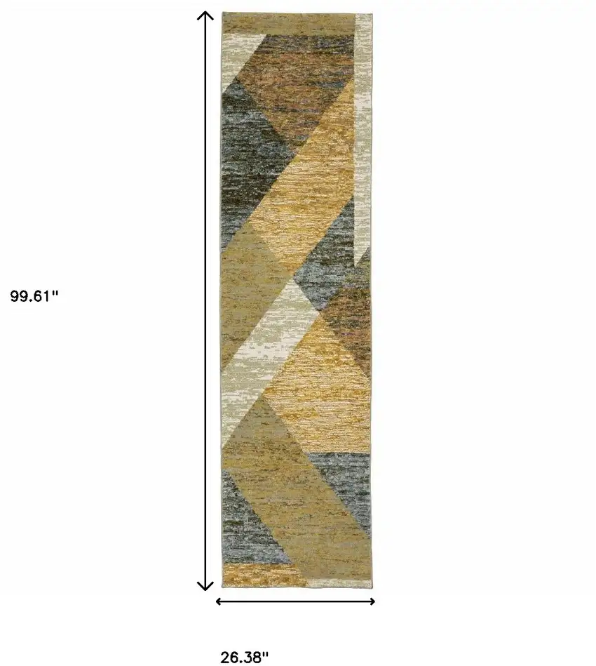 Gold Blue Green Rust Beige Purple And Teal Geometric Power Loom Stain Resistant Runner Rug Photo 9