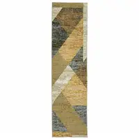 Photo of Gold Blue Green Rust Beige Purple And Teal Geometric Power Loom Stain Resistant Runner Rug