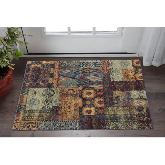 Blue and Gold Abstract Power Loom Area Rug Photo 1