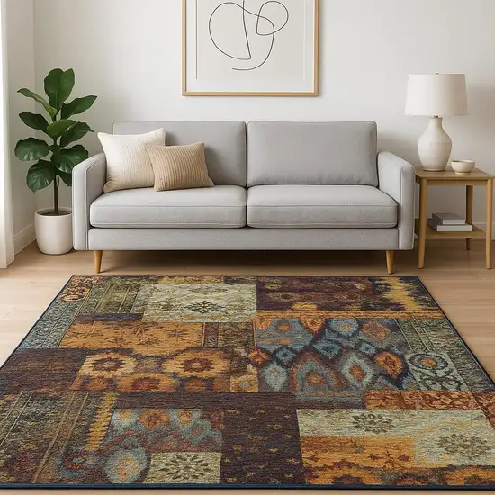 Blue and Gold Abstract Power Loom Area Rug Photo 1