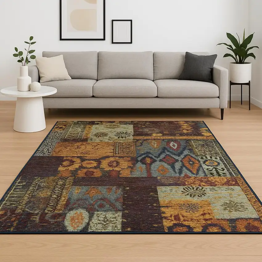 Blue and Gold Abstract Power Loom Area Rug Photo 1
