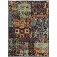 Photo of Gold Blue Purple Green And Red Abstract Power Loom Stain Resistant Area Rug