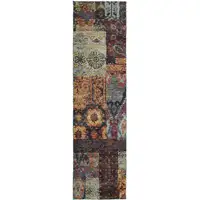 Photo of Gold Blue Purple Green And Red Abstract Power Loom Stain Resistant Runner Rug