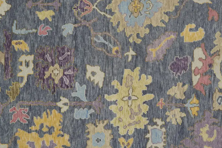 Gold Blue and Purple Wool Oriental Hand Knotted Area Rug With Fringe Photo 4