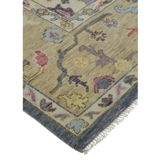 Gold Blue and Purple Wool Oriental Hand Knotted Area Rug With Fringe Photo 3
