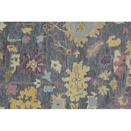 Gold Blue and Purple Wool Oriental Hand Knotted Area Rug With Fringe Photo 5