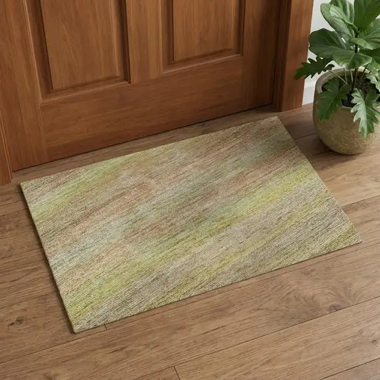 Gold Blush And Teal Striped Washable Area Rug With UV Protection Photo 1