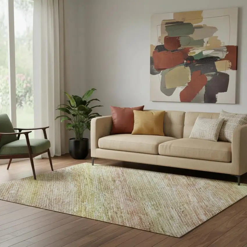 Gold Blush And Teal Striped Washable Area Rug With UV Protection Photo 2