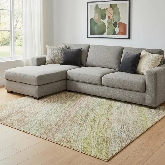 Gold Blush And Teal Striped Washable Area Rug With UV Protection Photo 2