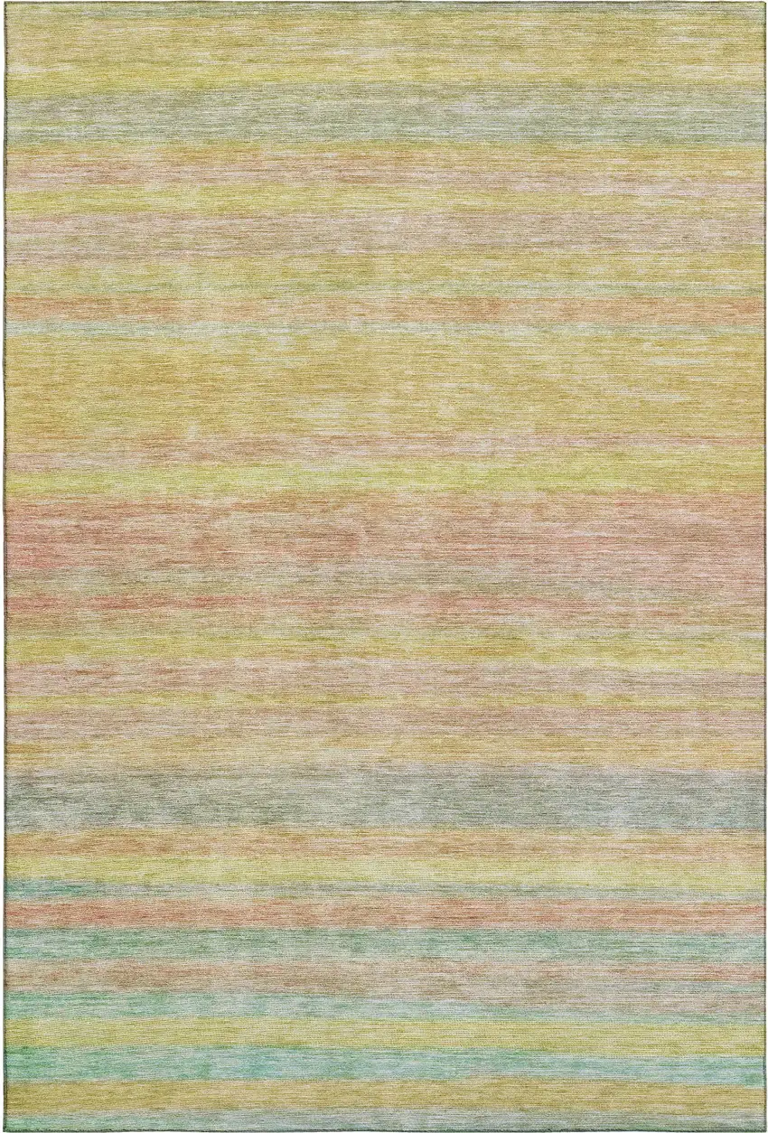 Gold Blush And Teal Striped Washable Area Rug With UV Protection Photo 4