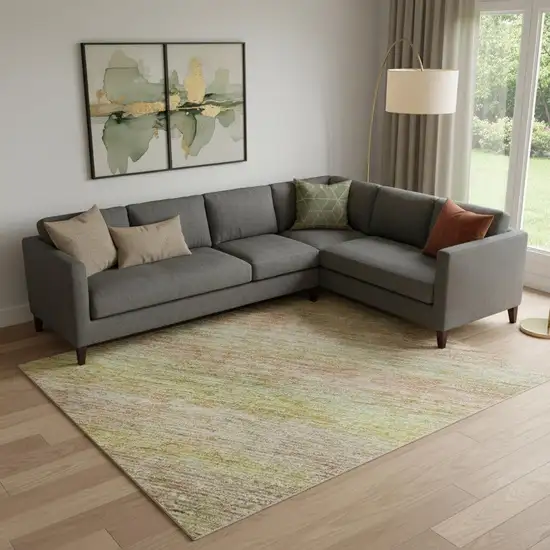 Gold Blush And Teal Striped Washable Area Rug With UV Protection Photo 2